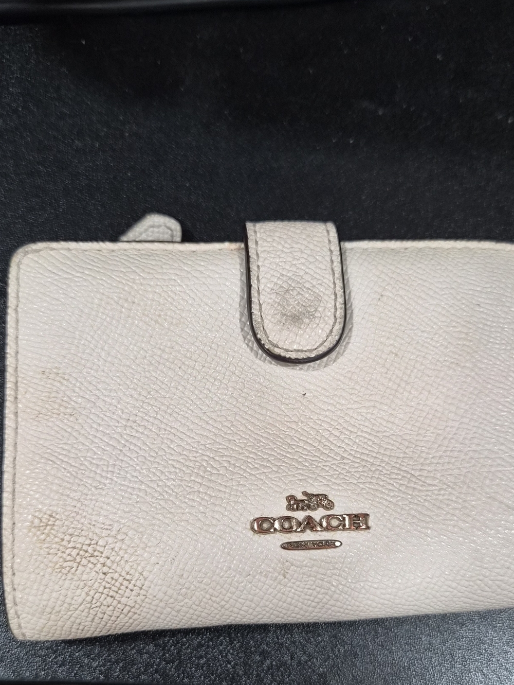Coach Cream Leather Snap Wallet with Gold Logo